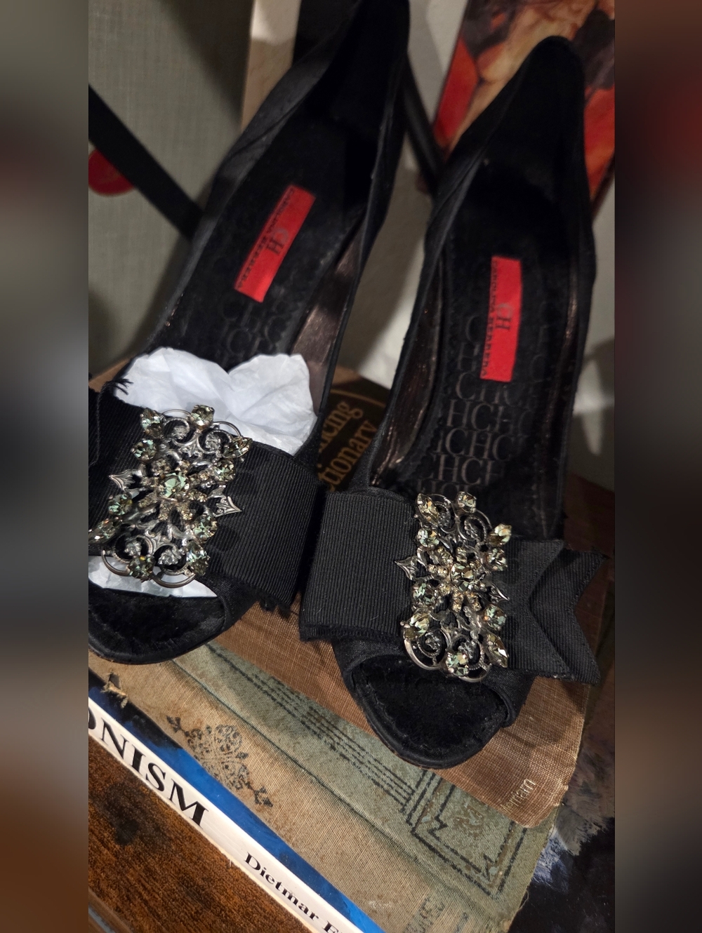 Black Carolina Herrera Embellished Peep-To Heels